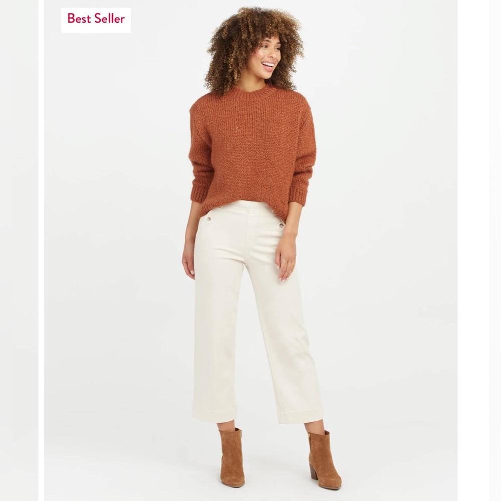 SPANX, NWT, White Stretch Twill Cropped Wide Leg Pants, Size LG